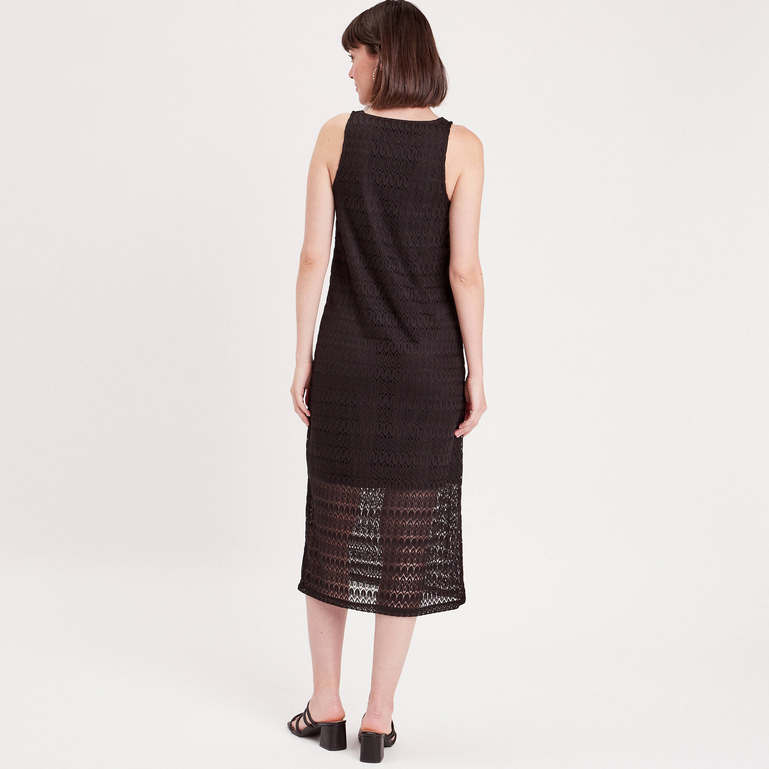 Robe longue droite ajourée noir femme | Cache Cache