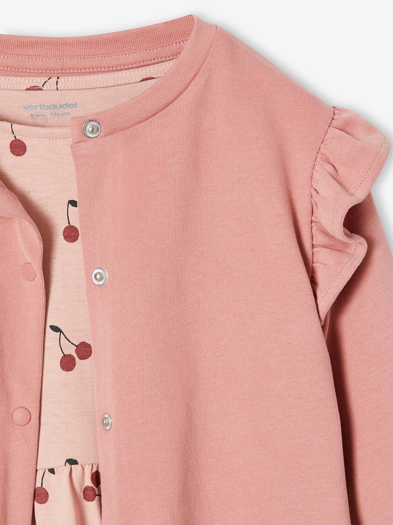Vertbaudet Mädchen Set: Shirtkleid & Cardigan - pudrig rosa