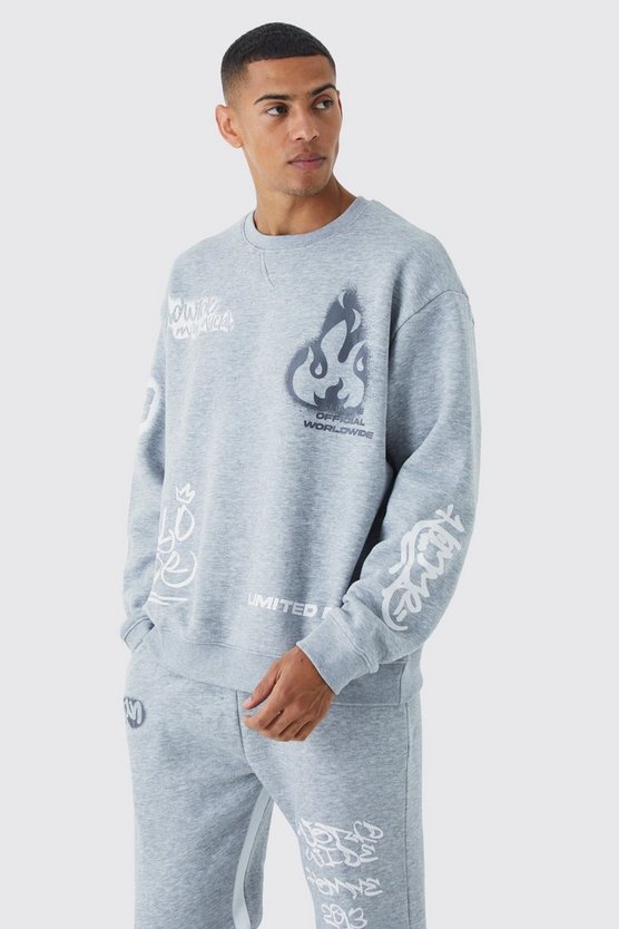Oversize Trainingsanzug mit Graffiti-Print