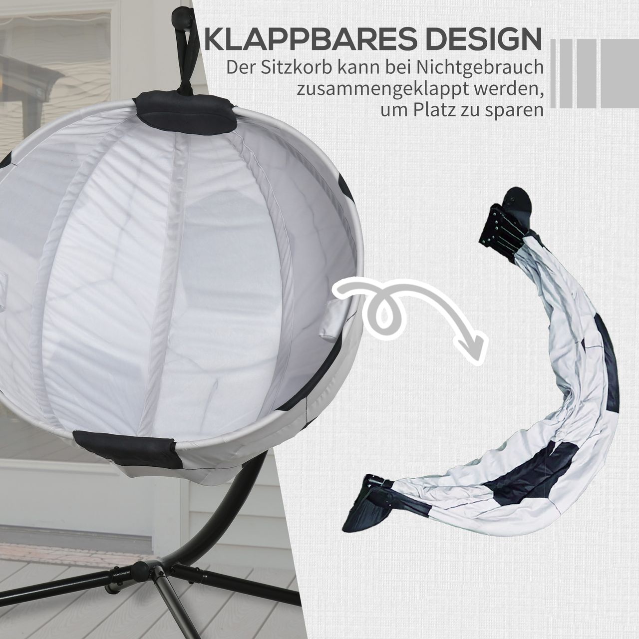 Outsunny Hängesessel Hängekorb mit Gestell Fußballdesign Hängeschaukel Hängestuhl mit Kissen Korb faltbar Stahl