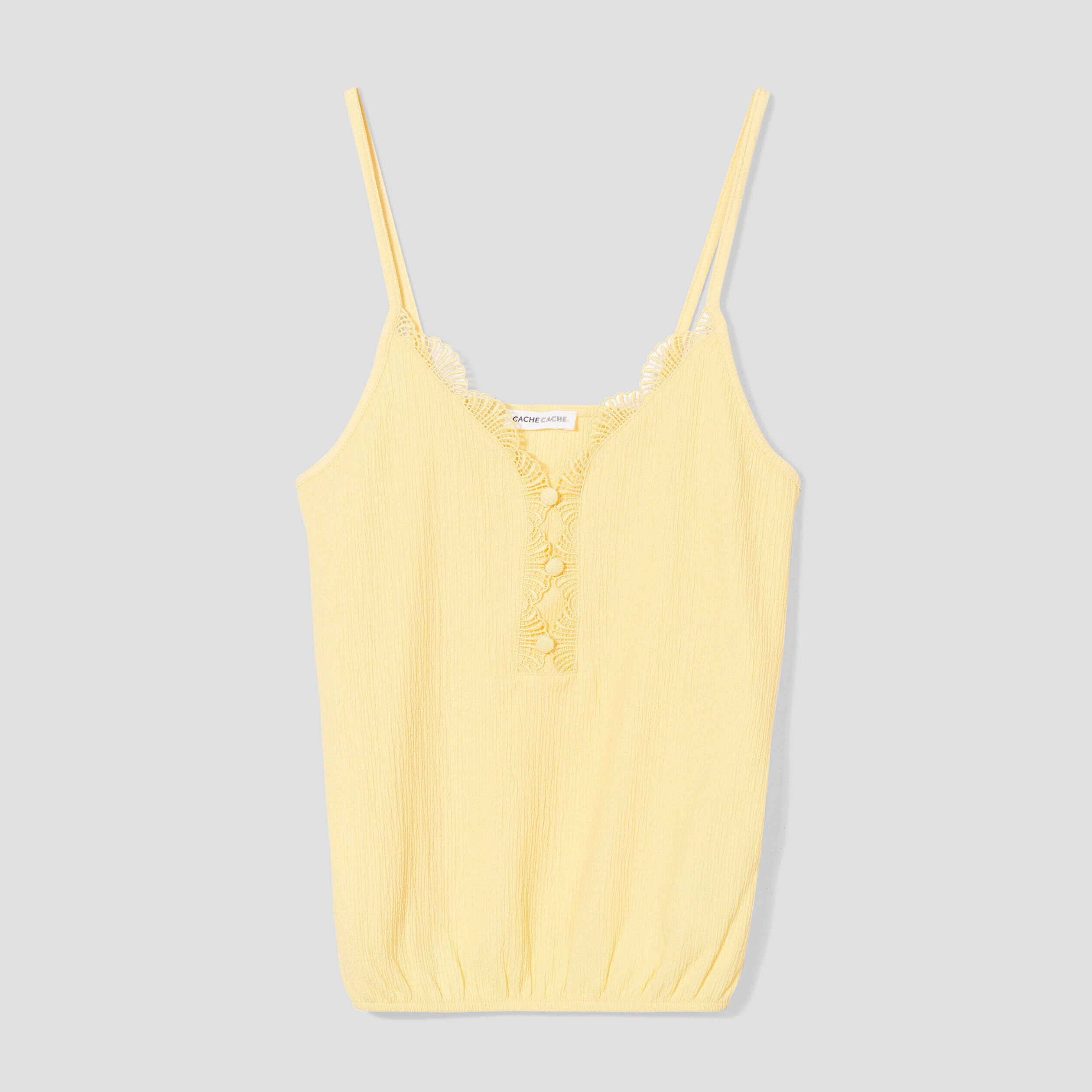 Débardeur détails dentelle jaune pastel femme | Cache Cache