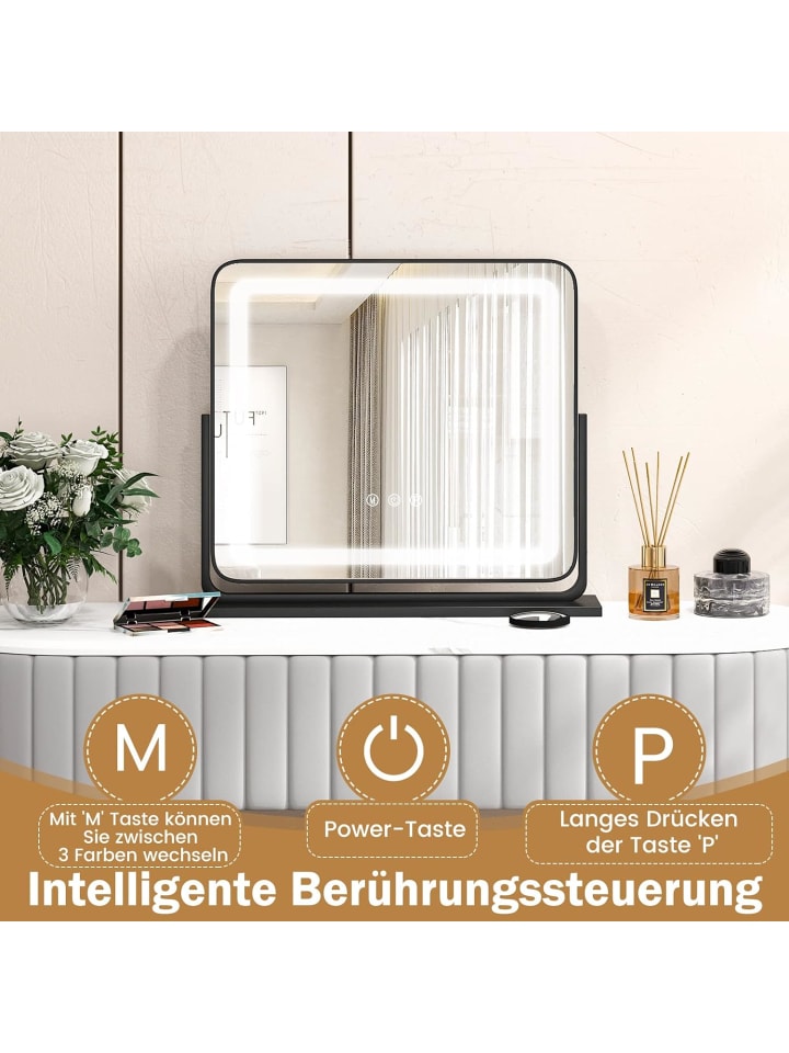 COSTWAY Kosmetikspiegel mit 3 Lichtfarben in Schwarz günstig kaufen 48 cm