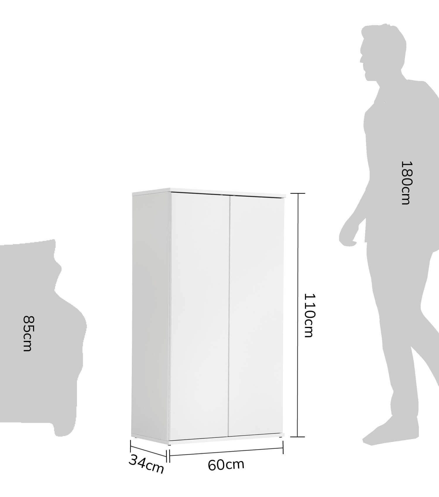 mokebo Mehrzweckschrank Der Schlanke (mit 2 Einlegeböden) Aktenschrank, Schuhschrank oder Aufbewahrungsschrank in Weiß