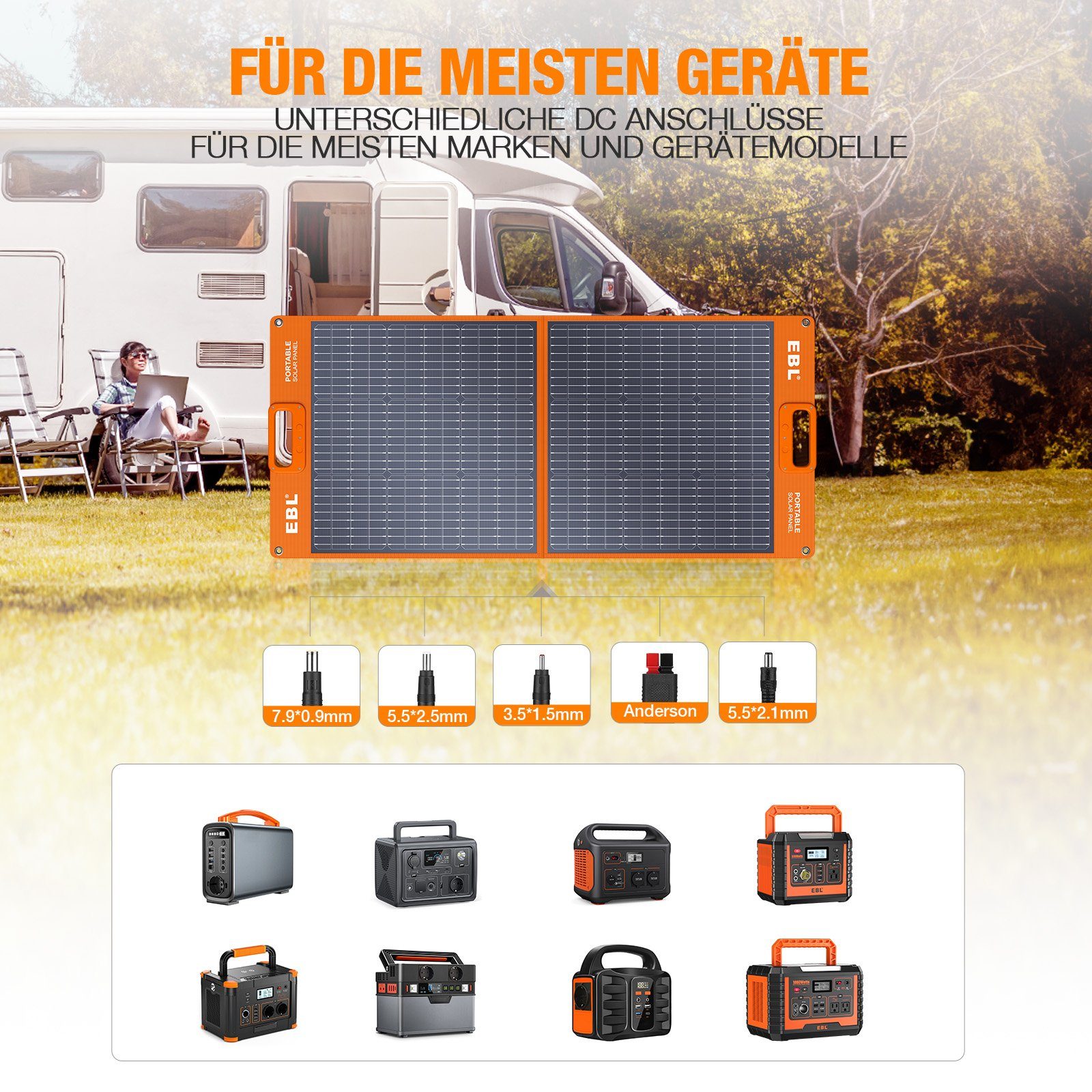 EBL Solaranlage Faltbares 100W Solarmodul, Monokristallin, für Powerstation, 100,00 W, Monokristallin, (1-St)