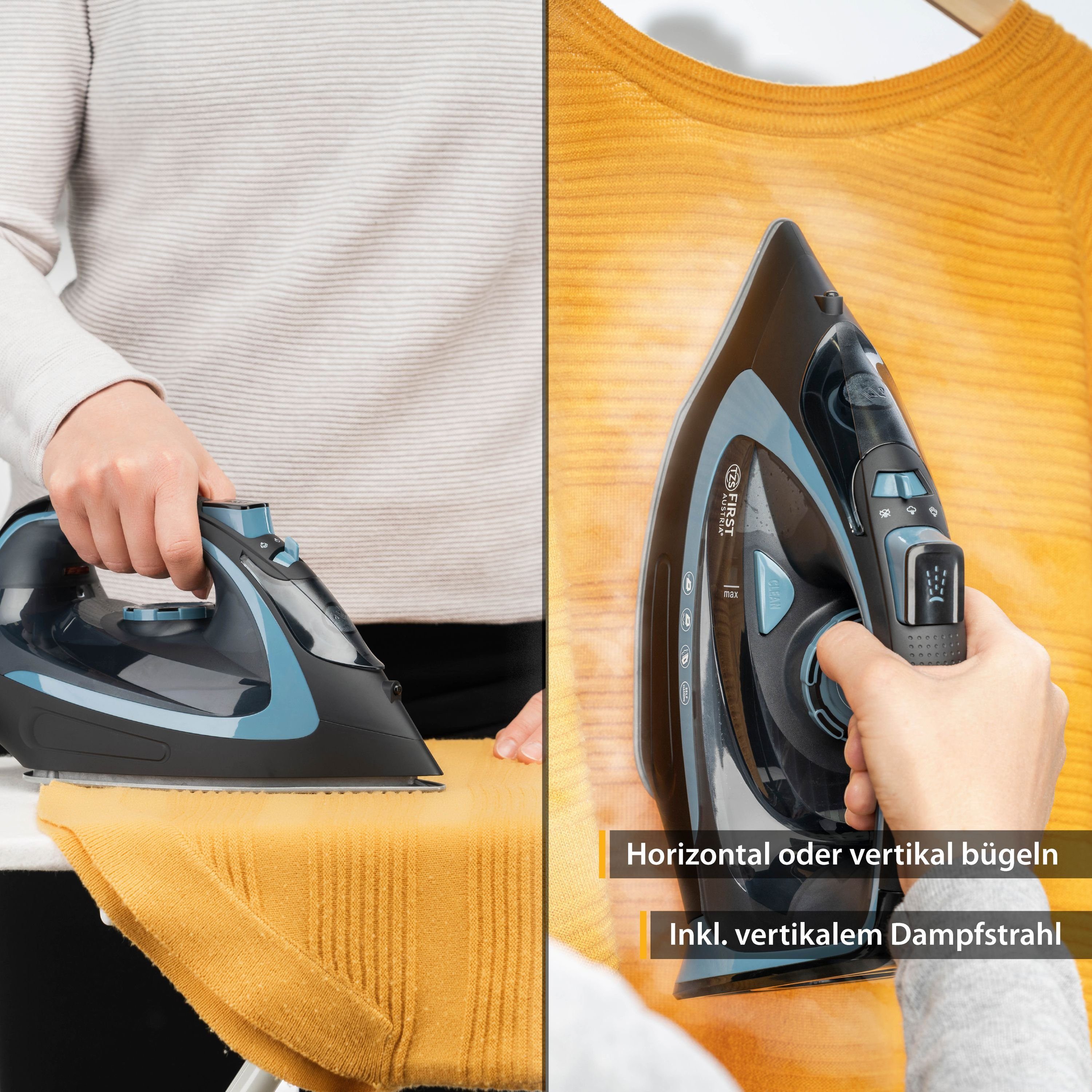 TZS FIRST AUSTRIA Dampfbügeleisen Bügeleisen kabellos, mit Basisstation, verstellbare Temperatur, 2400 W, Keramik, Vertikaldampf, Tropfstop, Antikalk, 450 ml Wassertank
