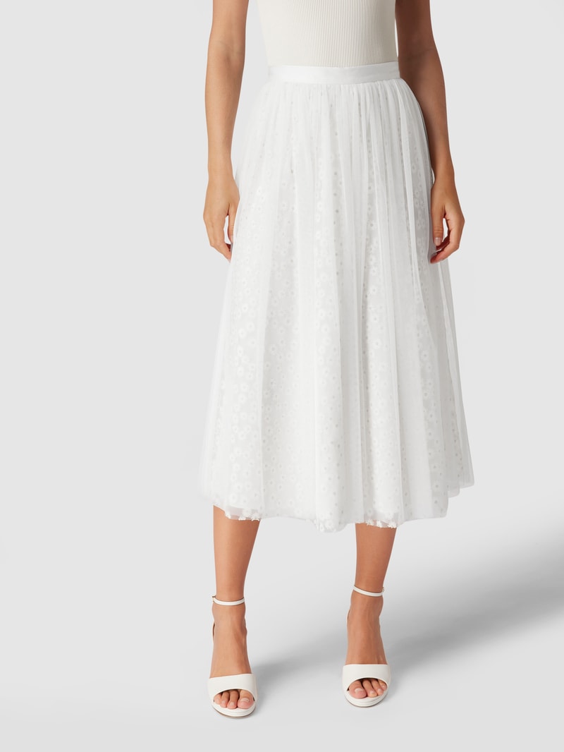 Midirock mit floralem Besatz in offwhite