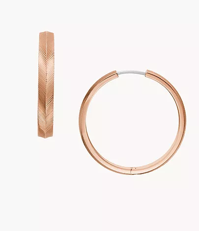 Fossil Creolen-Ohrringe Harlow Linear Texture Edelstahl roségoldfarben