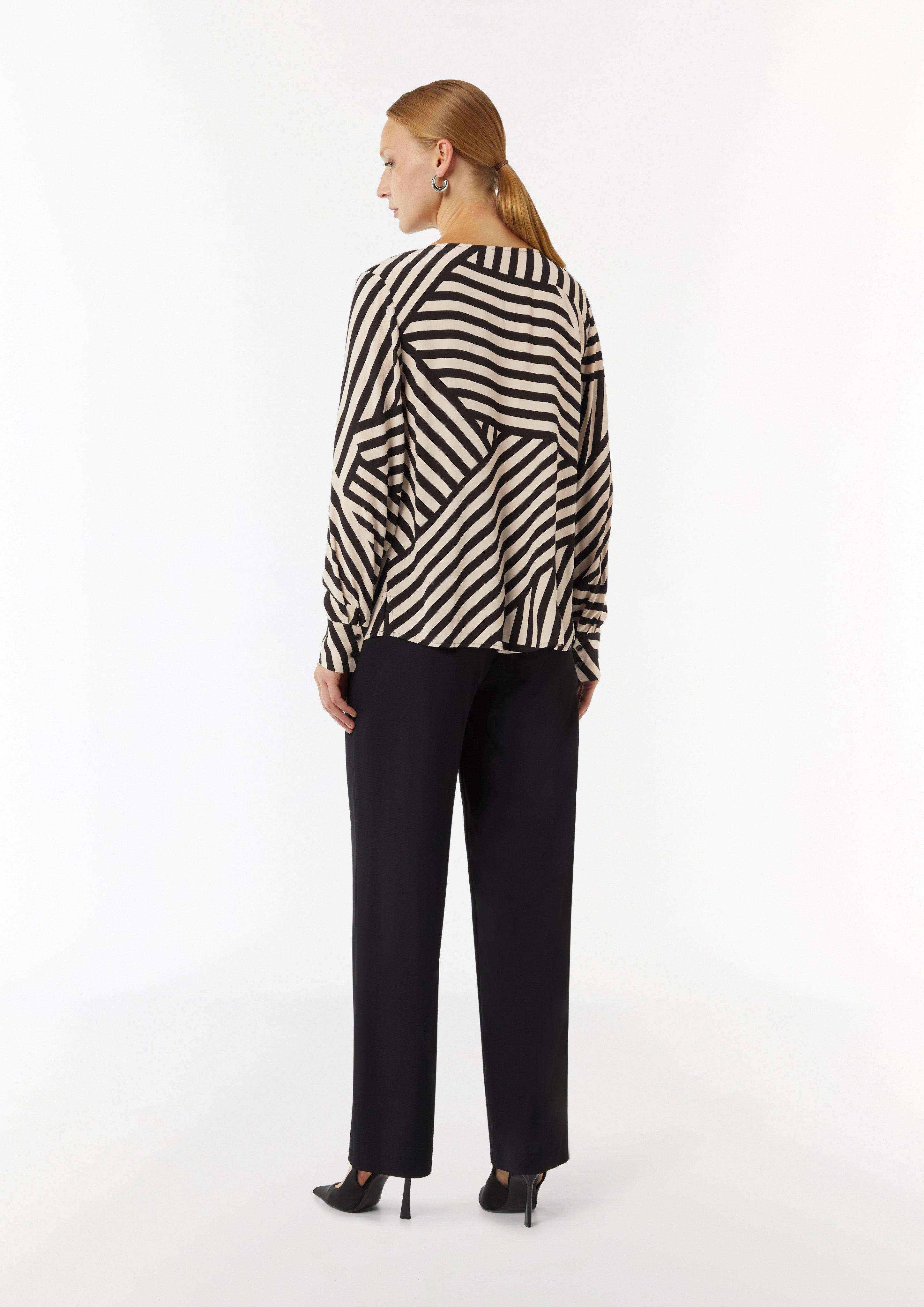 Crêpe-Bluse mit All-over-Print und Faltendetails - schwarz