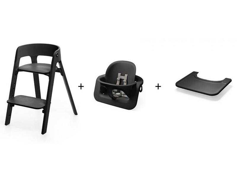 Chaise STEPS hêtre noir avec baby set et tablette