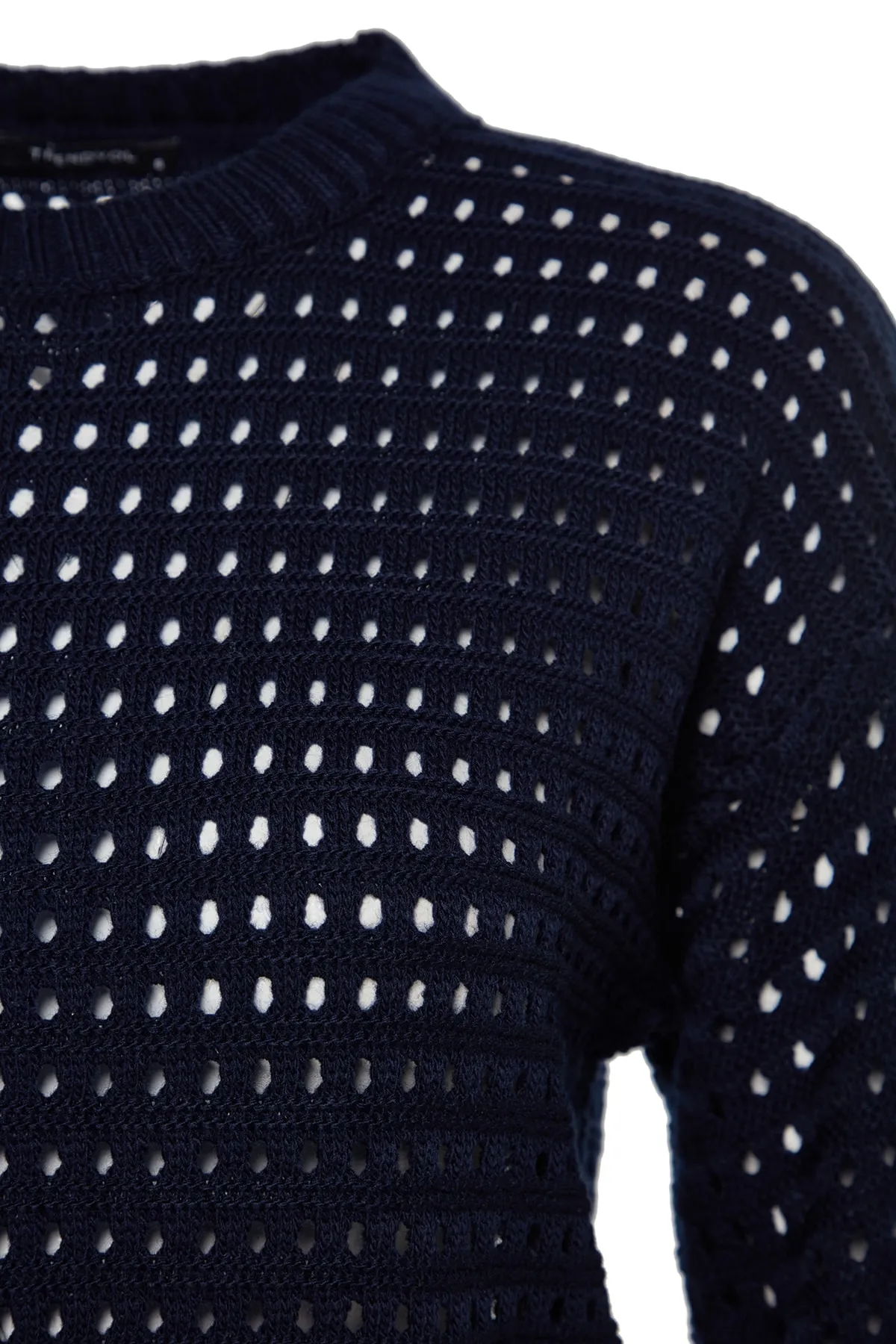 Trendyol Modest  Marineblauer, locker geschnittener, durchbrochener/Loch-Strickpullover TCTAW24AK00113