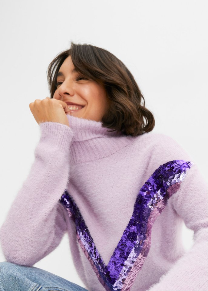 Rollkragenpullover mit Pailletten-Applikation