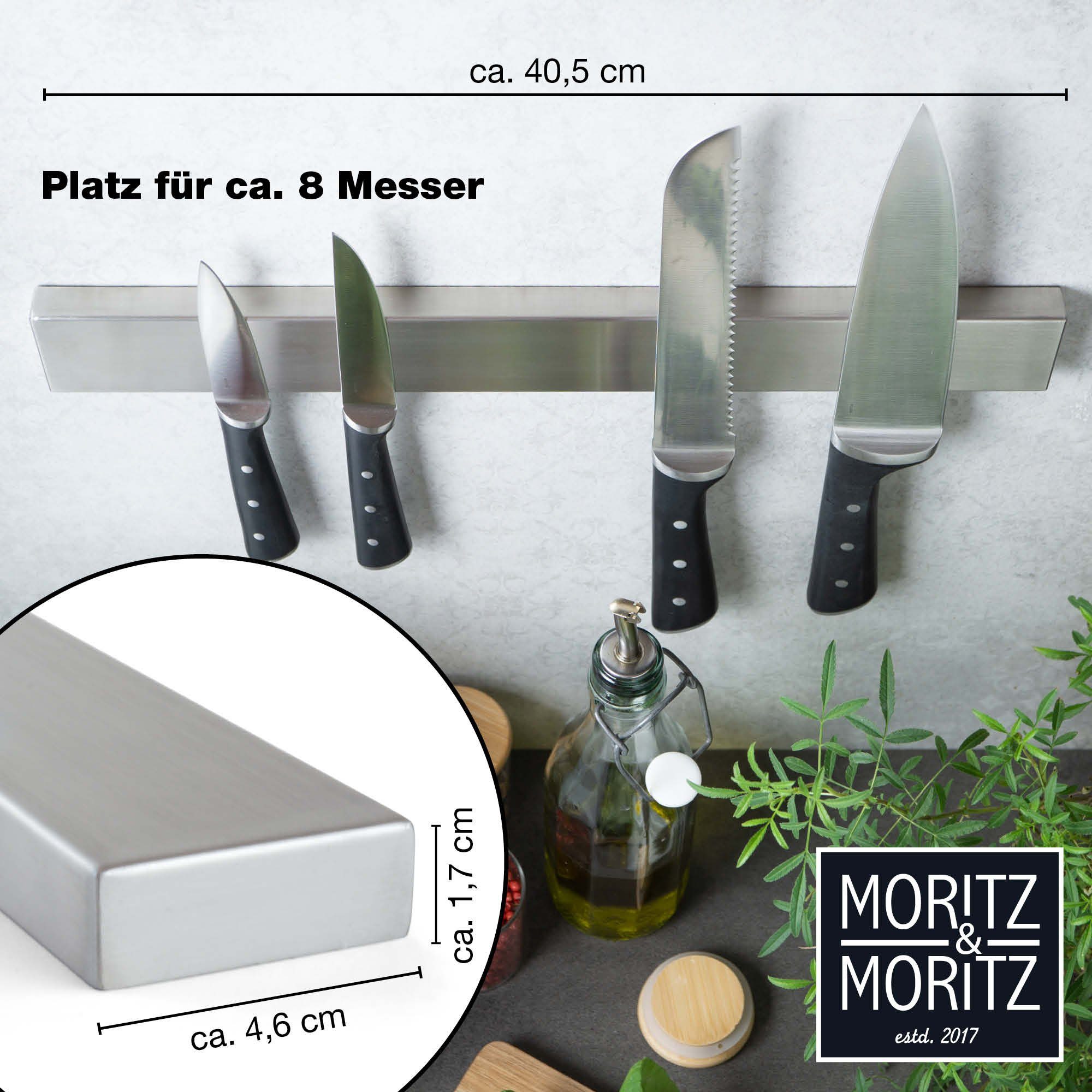 Moritz & Moritz Magnet-Messerblock Magnetleiste für Messer - Messerhalterung (1tlg), Edelstahl 40 cm