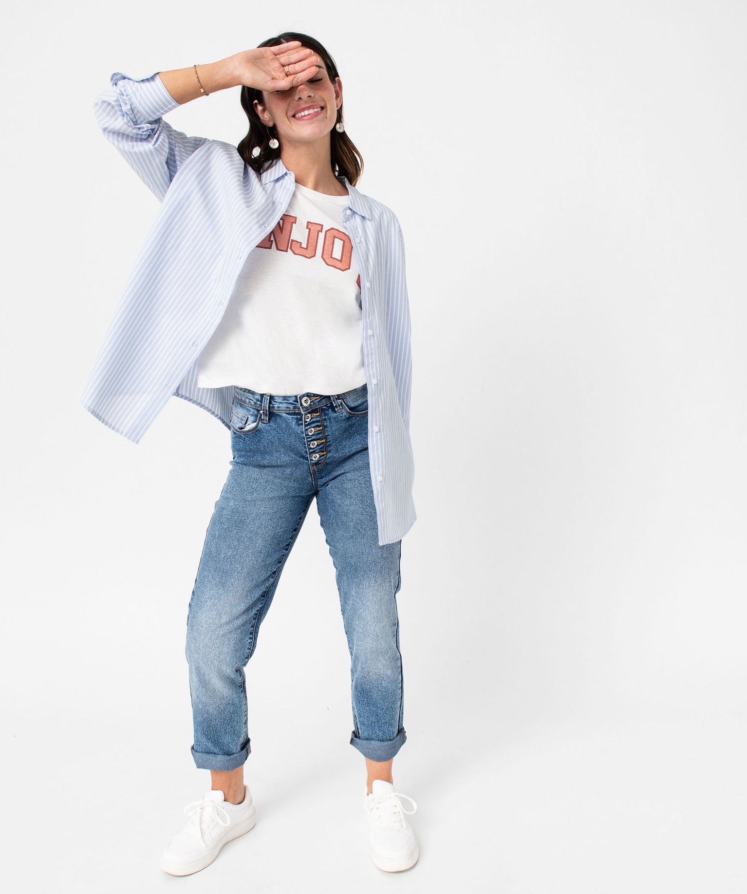 Tee-shirt à manches courtes avec message pailleté femme blanc | GEMO