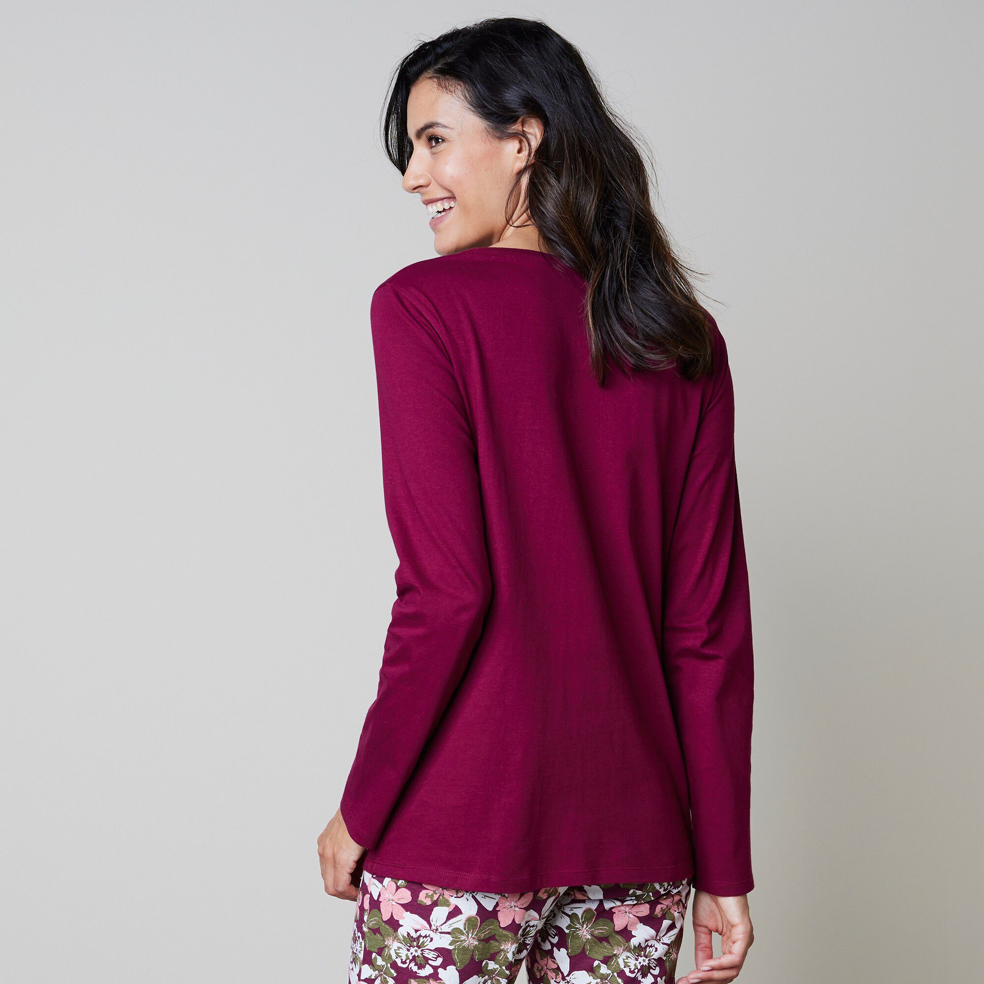 T-shirt pyjama manches longues imprimé fleuri
