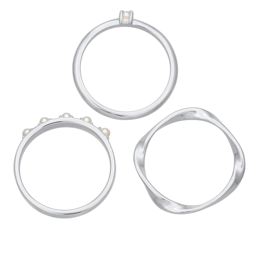 Elli Elli Bague Femmes pile de 3 perles de verre classique en Argent Sterling 925 Bague
