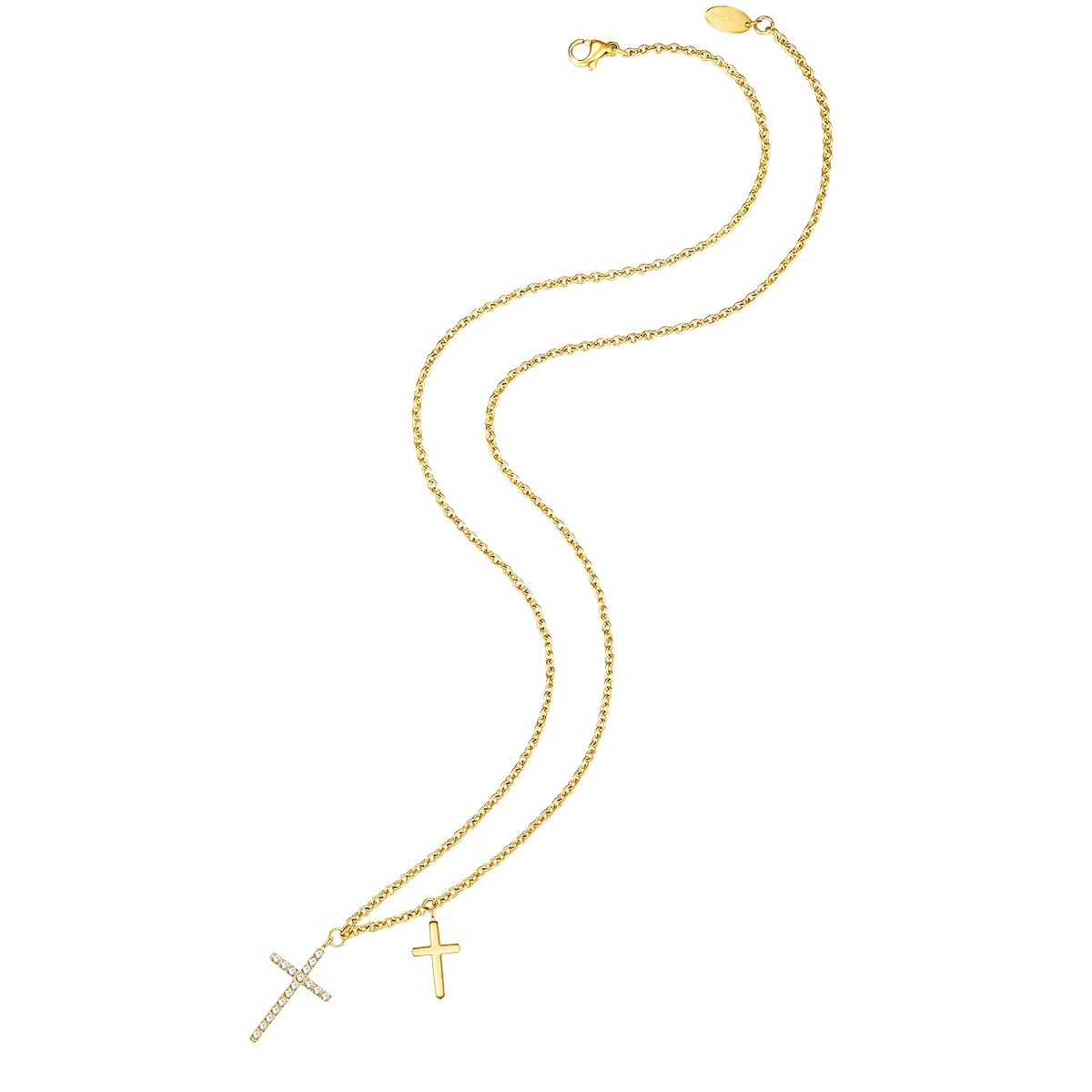 Halskette Kreuz Edelstahl Zirkonia in Gelbgold