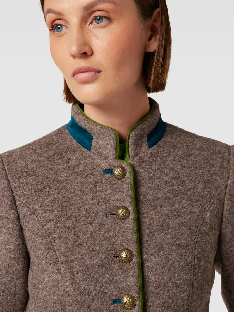 Longblazer mit Stehkragen und Pattentaschen in taupe