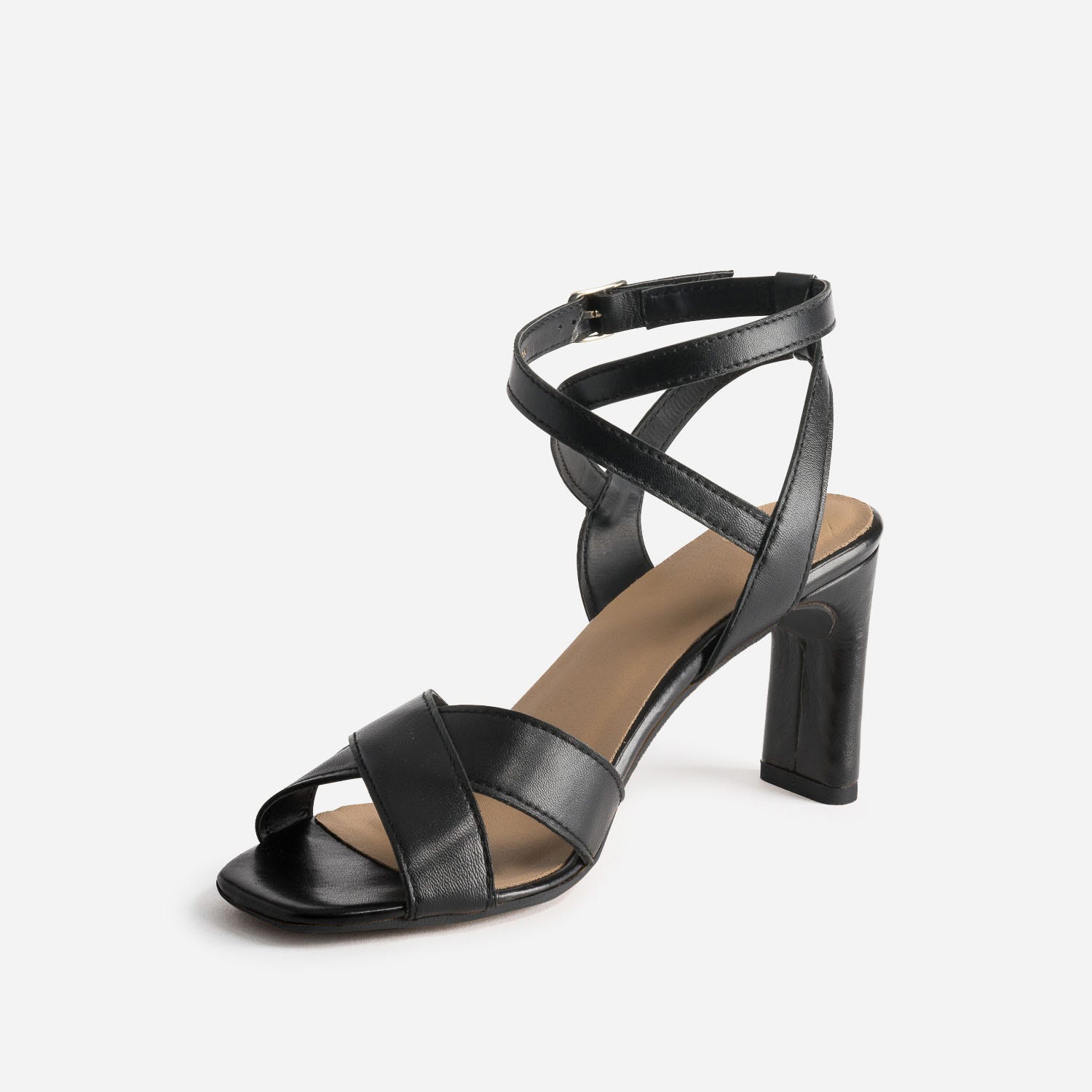 Sandale noire en cuir à talon