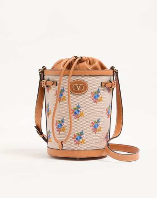 Bolsa Valentino Garavani Antibes tamanho médio em lona bordada