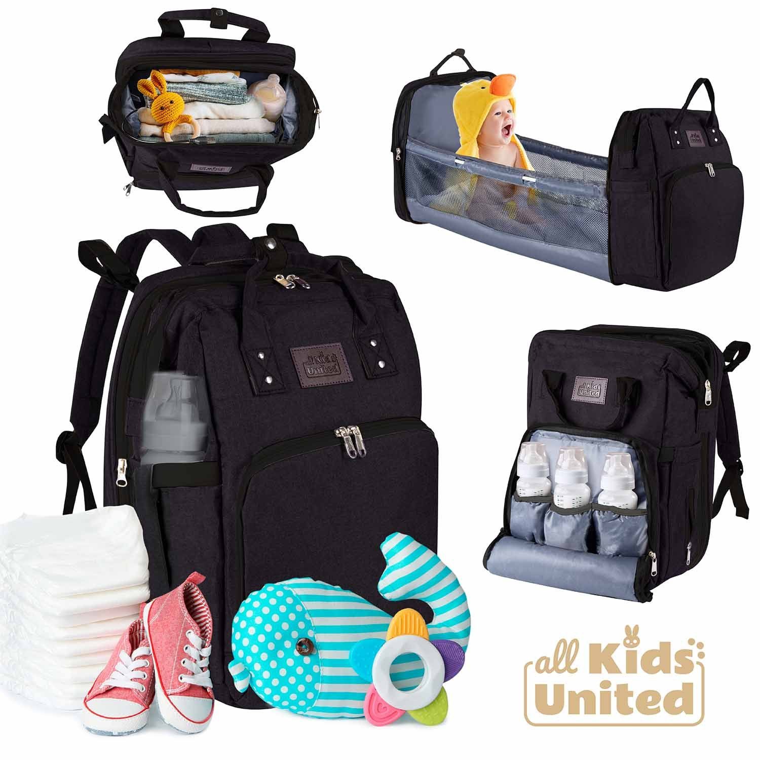 all Kids United Wickelrucksack Babytasche mit Kinderbett (Set, Baby-Rucksack, Wickelauflage, integriertem Babybett, Kinderwagen-Haken)