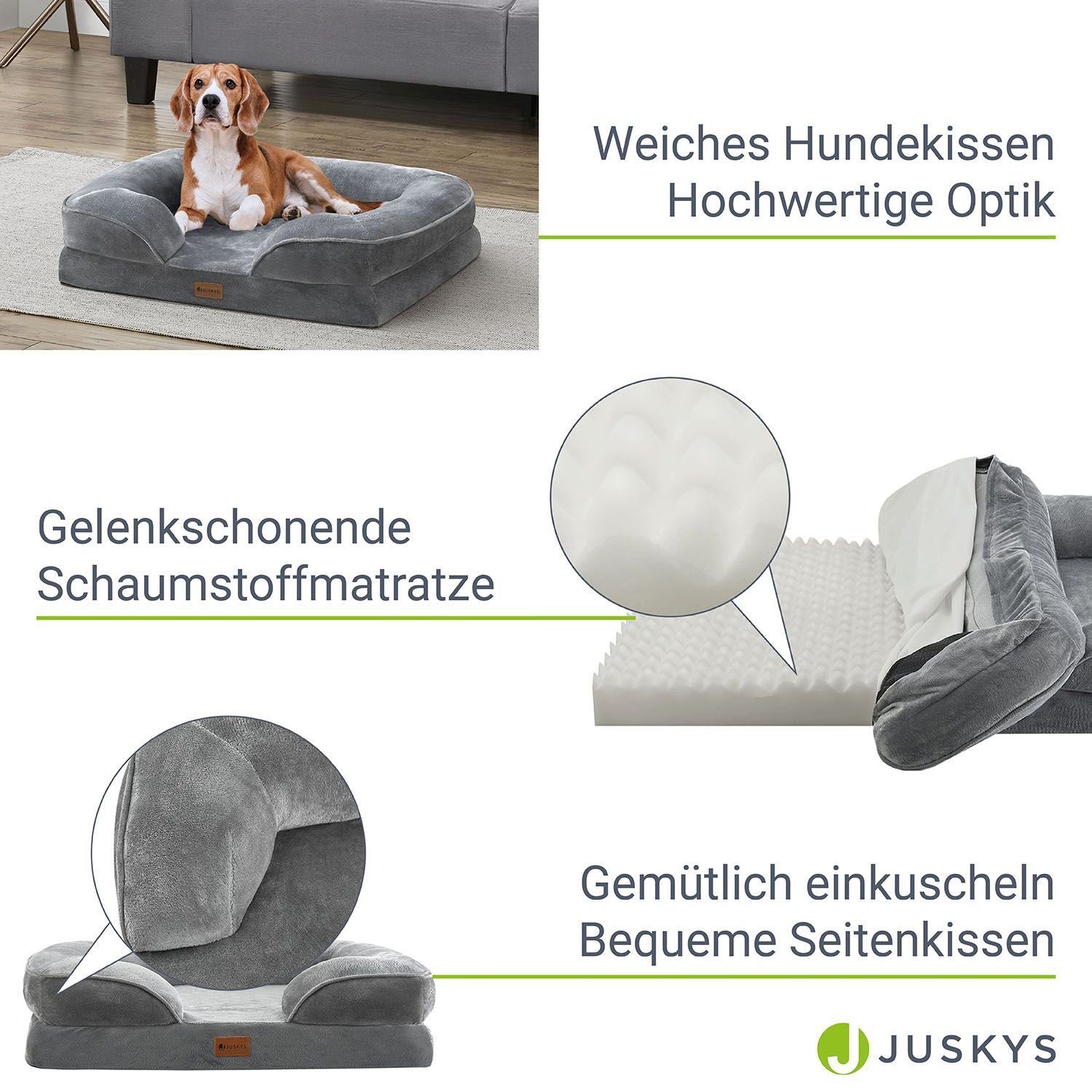 Juskys Tierbett Sheena, Stoff, Flanell (100 % Polyester), orthopädisch, waschbar und rutschfest, gepolsterter Rand