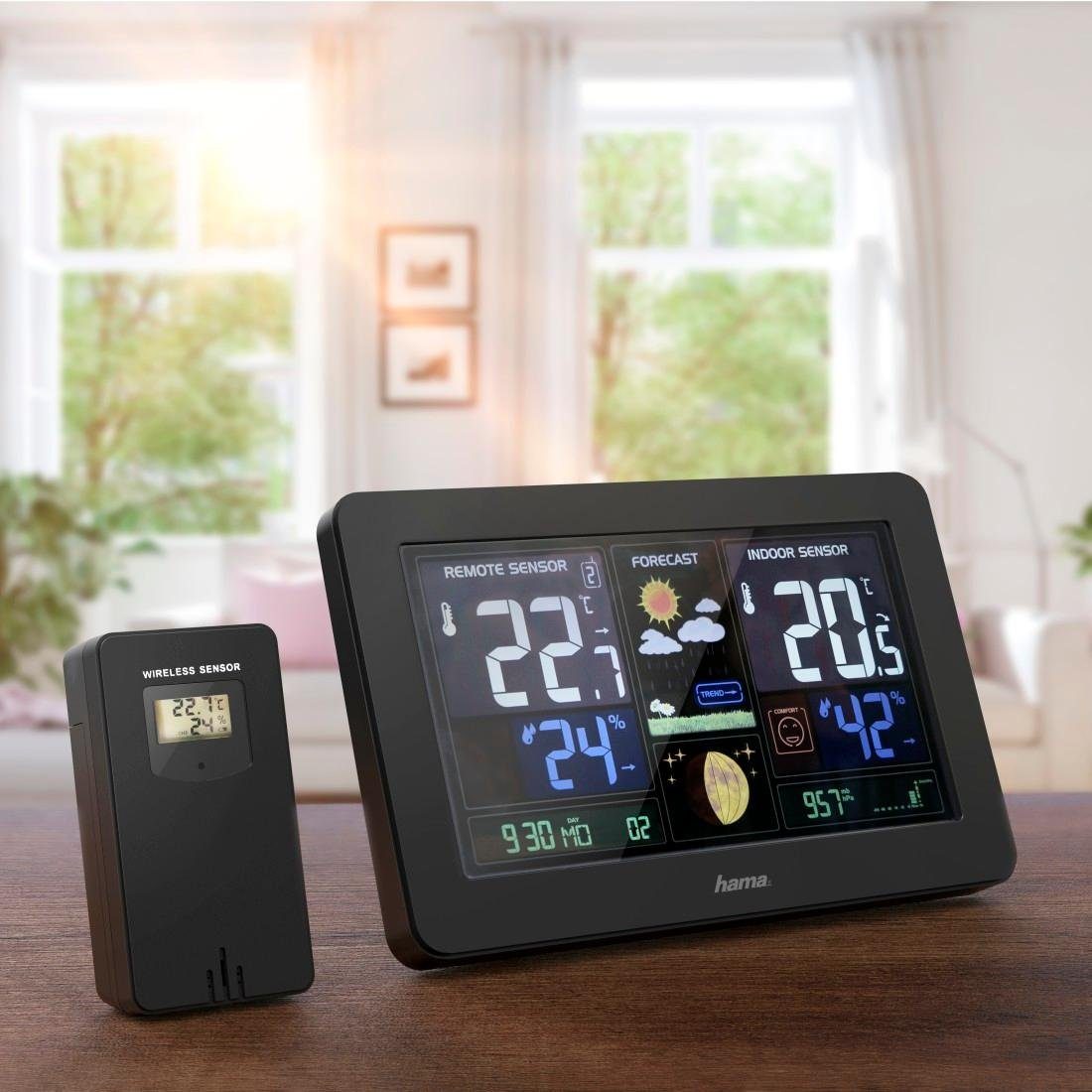 Hama Wetterstation Funk mit Außensensor Wettervorhersage USB-Ladefunktion Wetterstation
