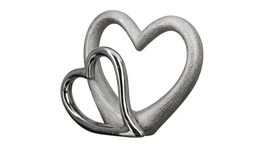 GILDE Porzellan Skulptur Double Heart silber