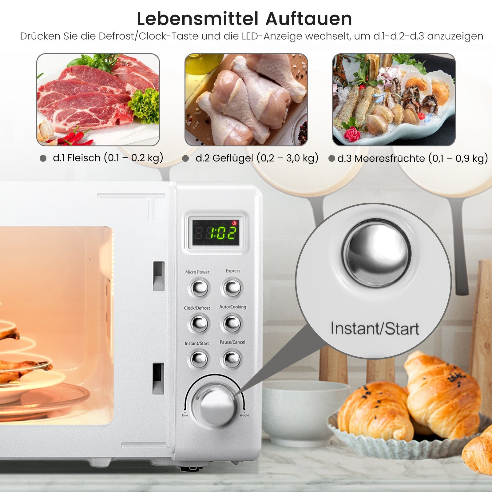 COSTWAY Mikrowelle, Mikrowelle, 20,00 l, 8 Programme, 5 Leistungsstufen
