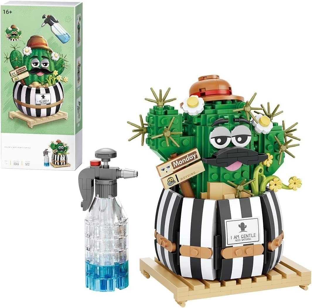 Kunstbonsai Kaktus Bausteine Bausatz, Bonsai Bauchiger Kaktus Baustein, KINOMI, Nicht Kompatibel mit Lego