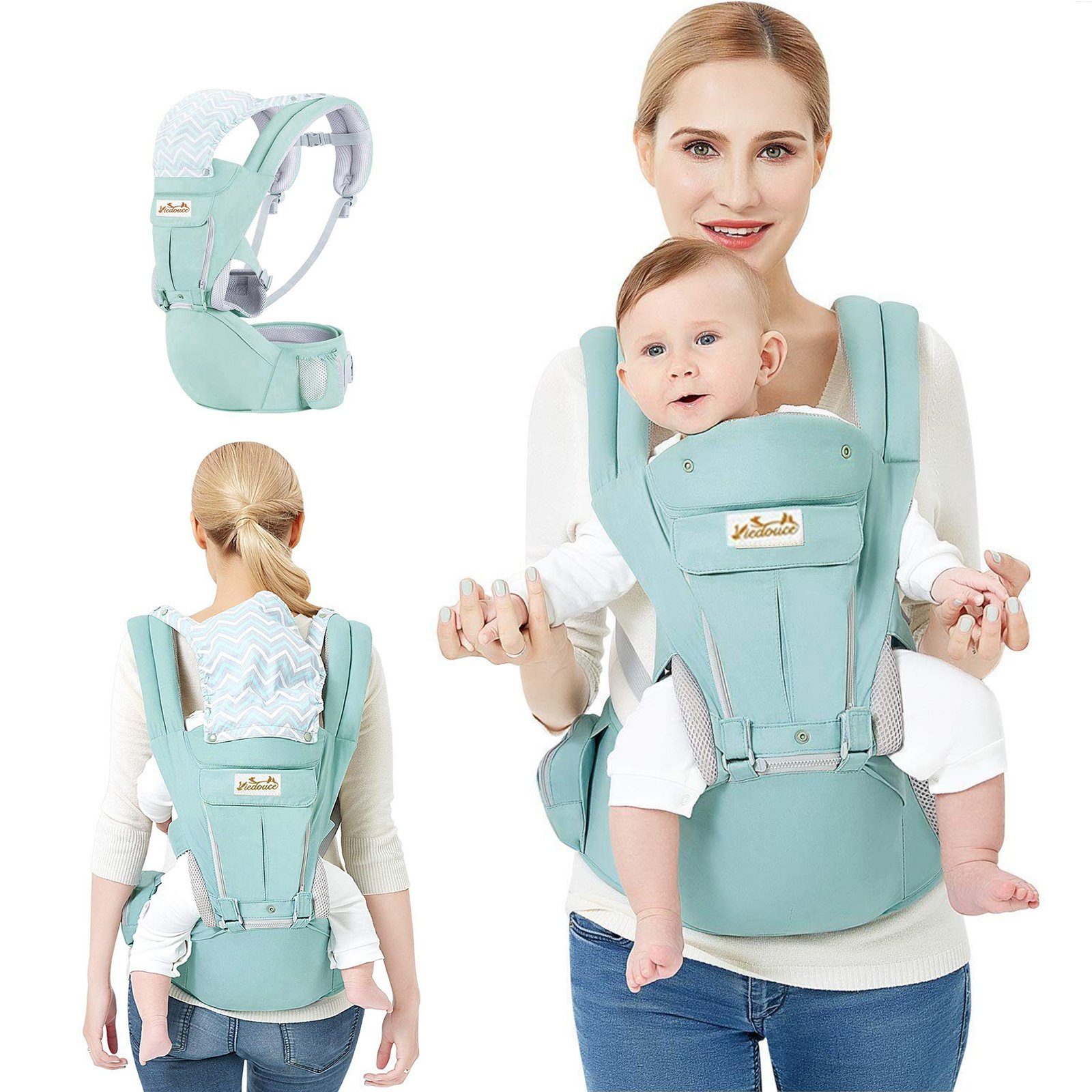 Sintech Bauchtrage Babytrage Neugeborene ab Geburt Kleinkinder mit Hüftsitz (Hochwertige Baumwolle), mit Hüftsitz Lendenwirbelstütze Perfekt für Alle Jahreszeiten 3–30 kg