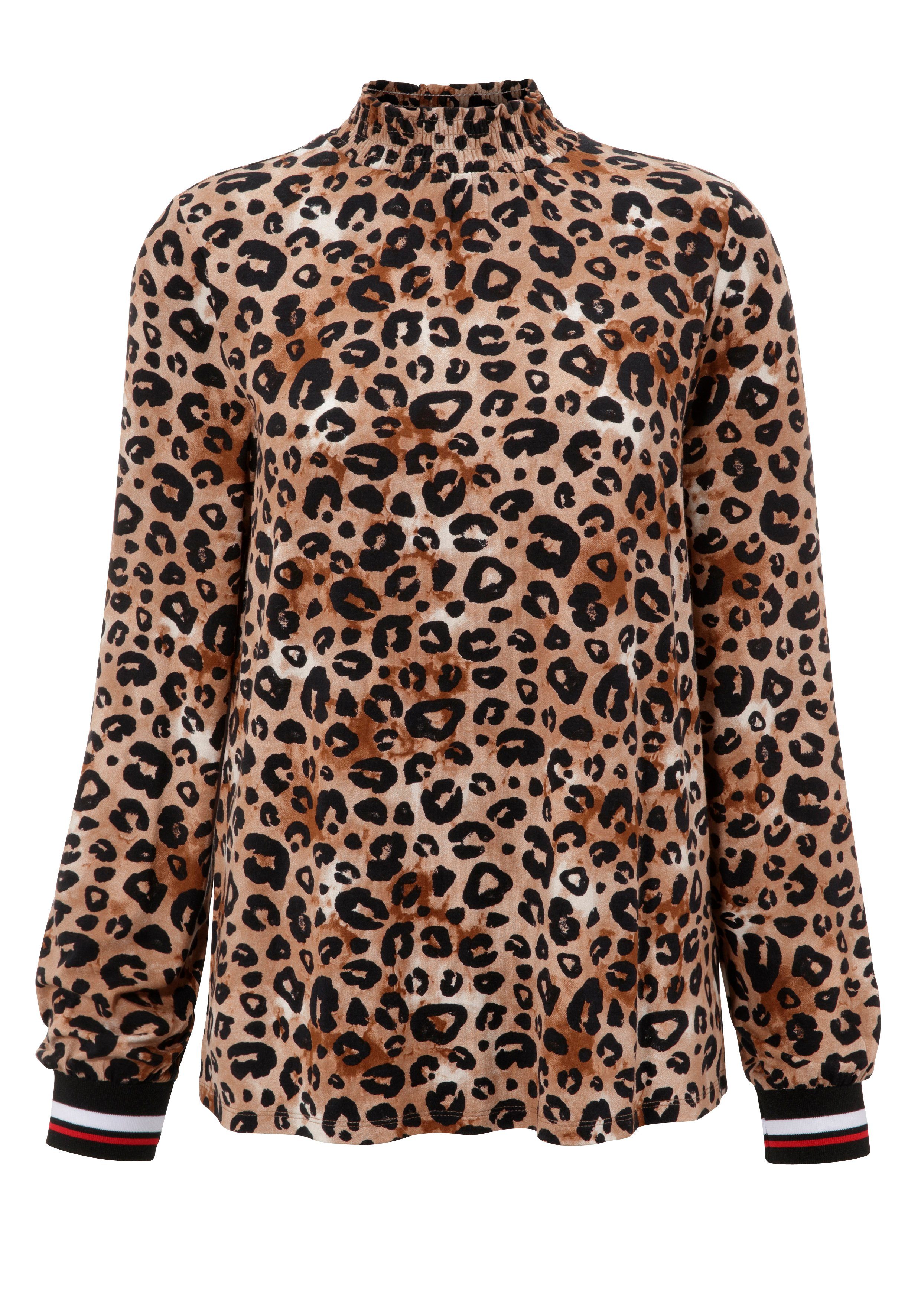 Aniston CASUAL Langarmshirt mit trendigem Animal-Print und gestreiften Bündchen