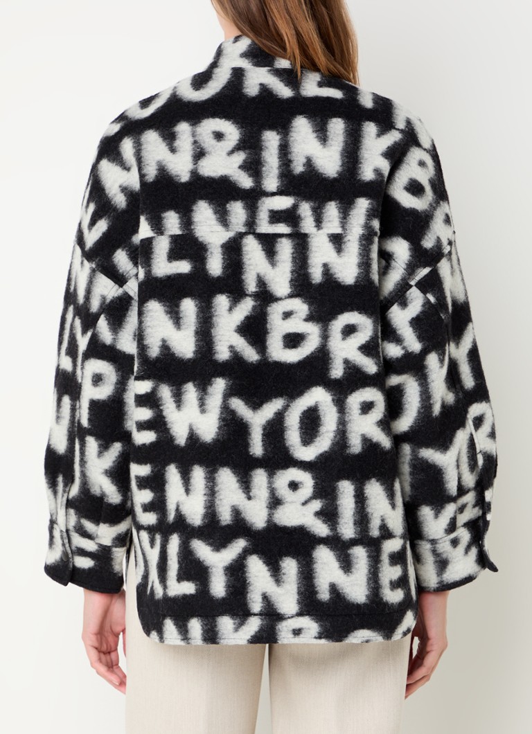 Penn & Ink wool blend coat with print and side pockets