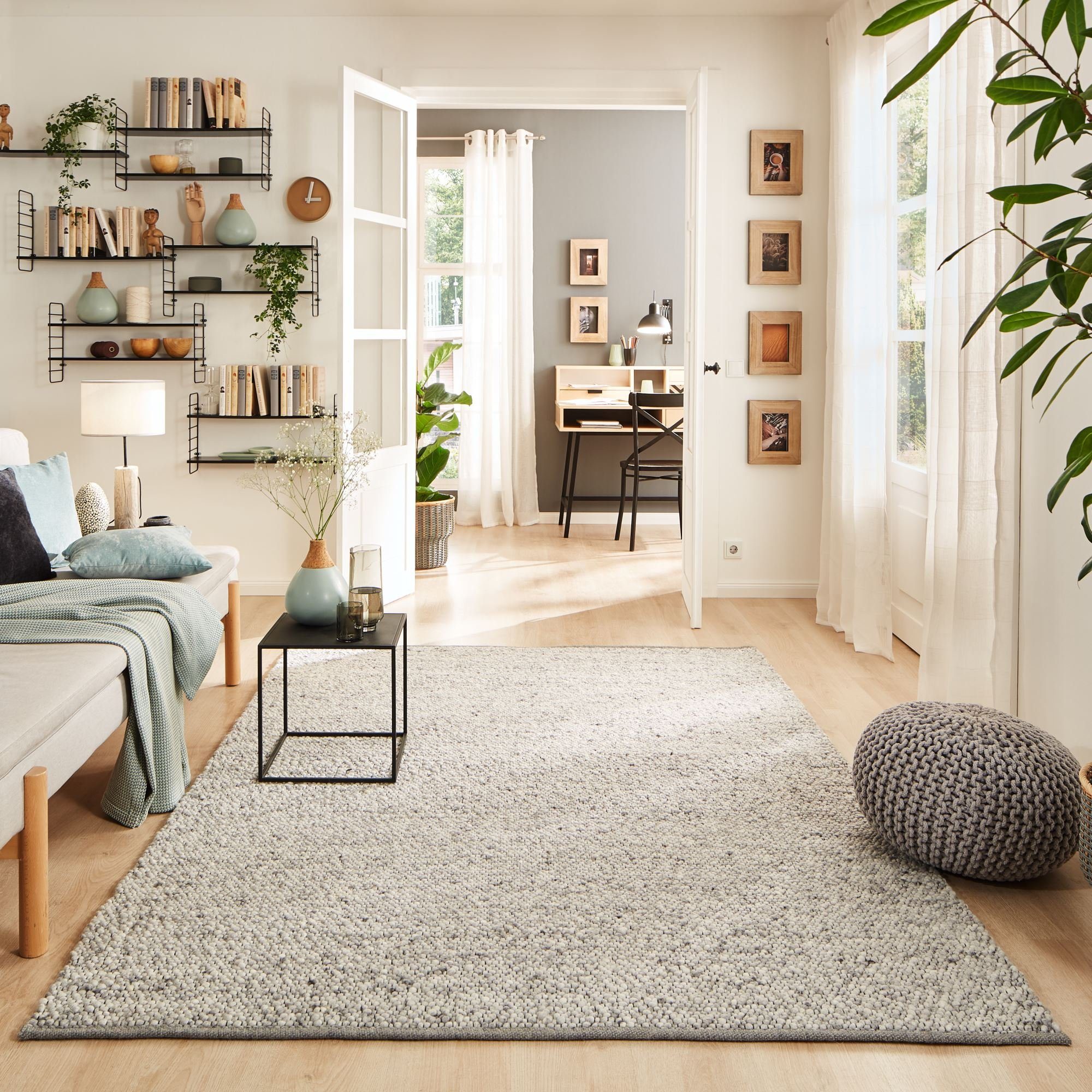 Wollteppich Rotach, Steffensmeier, Rechteckig, gewalkt, Handweb Teppich, Wohnzimmer