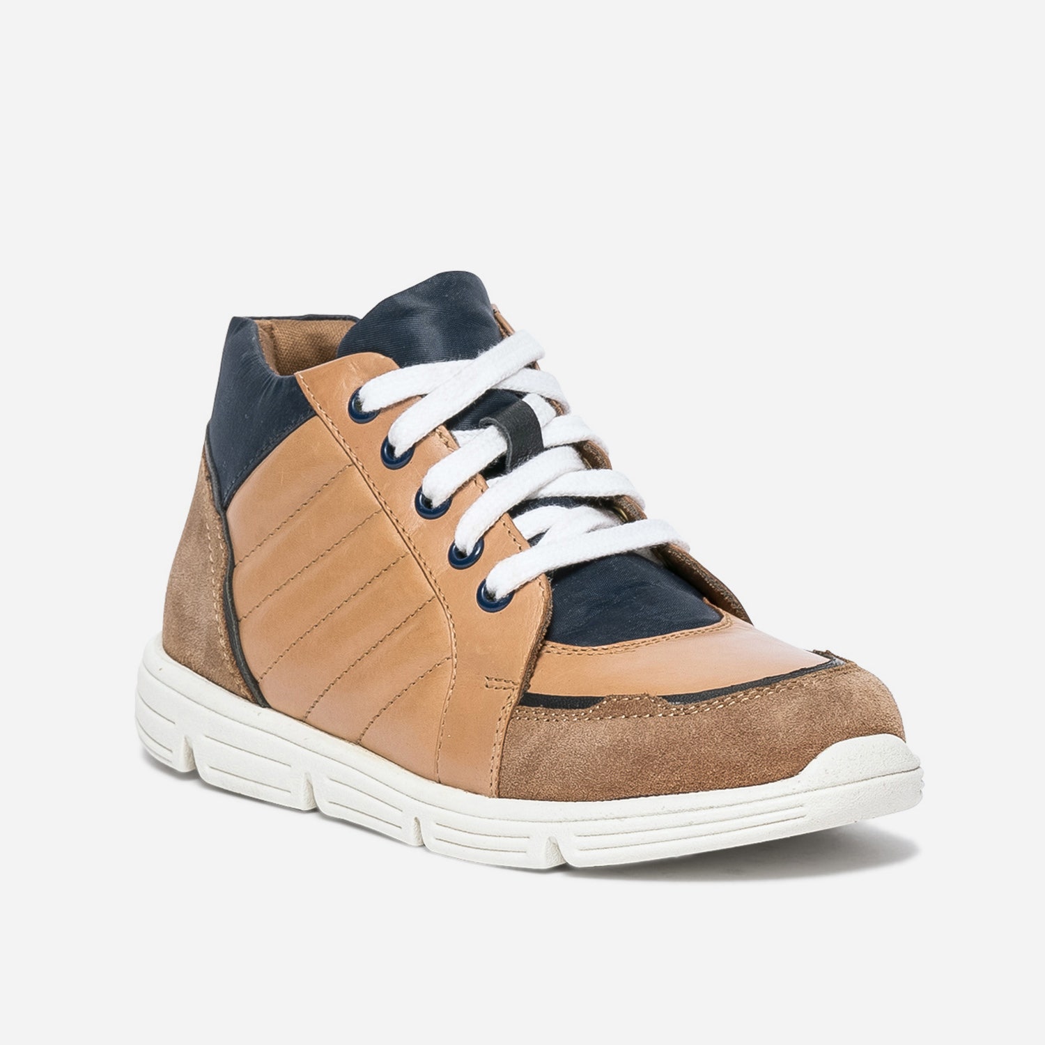 Boots BUGGY camel en cuir détails marine