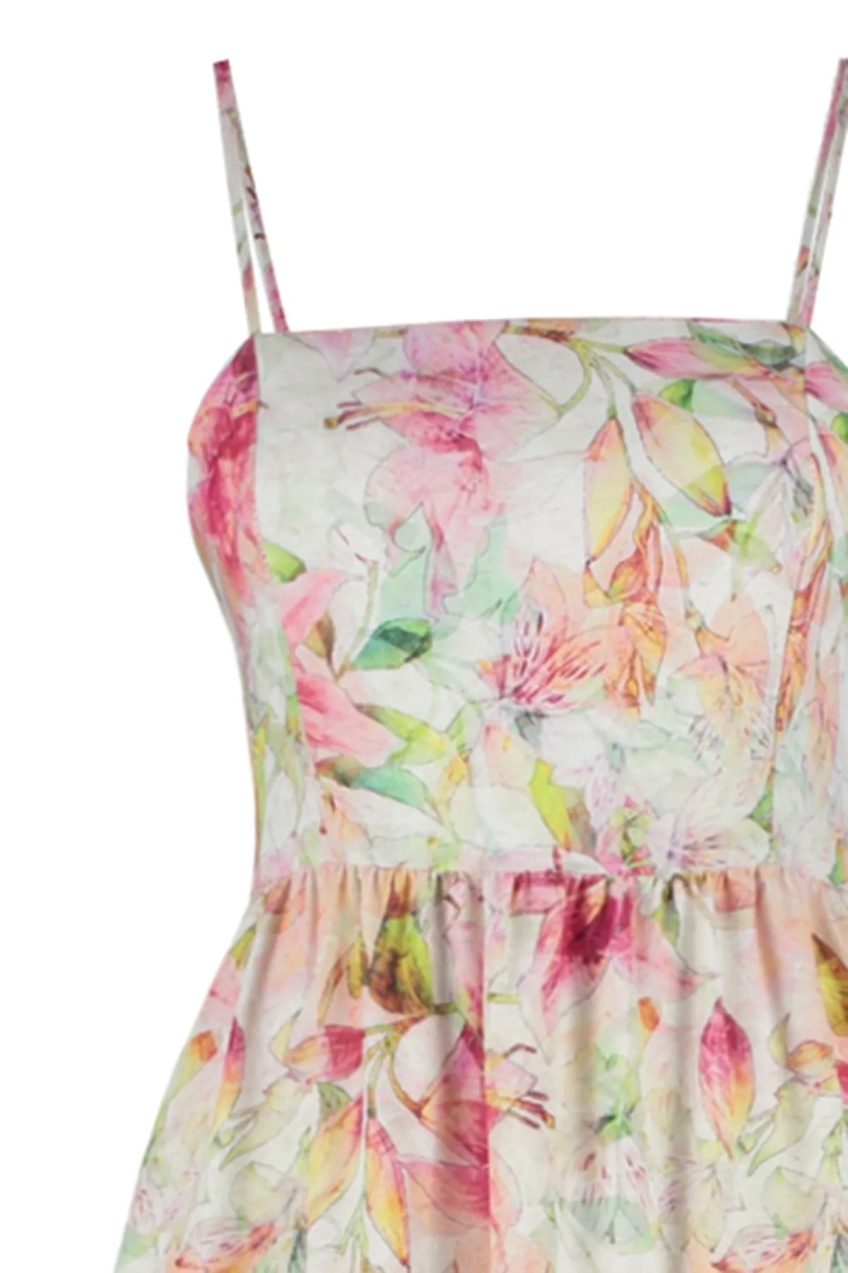Trendyol Collection  Mehrfarbiges, gewebtes A-Linien-Kleid mit Blumendruck und quadratischem Ausschnitt TWOSS23EL02382