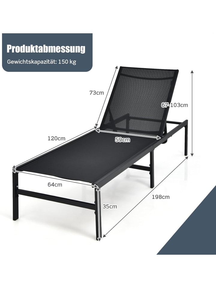 COSTWAY Sonnenliege 198 x 64 x 35 cm in Schwarz günstig kaufen onesize