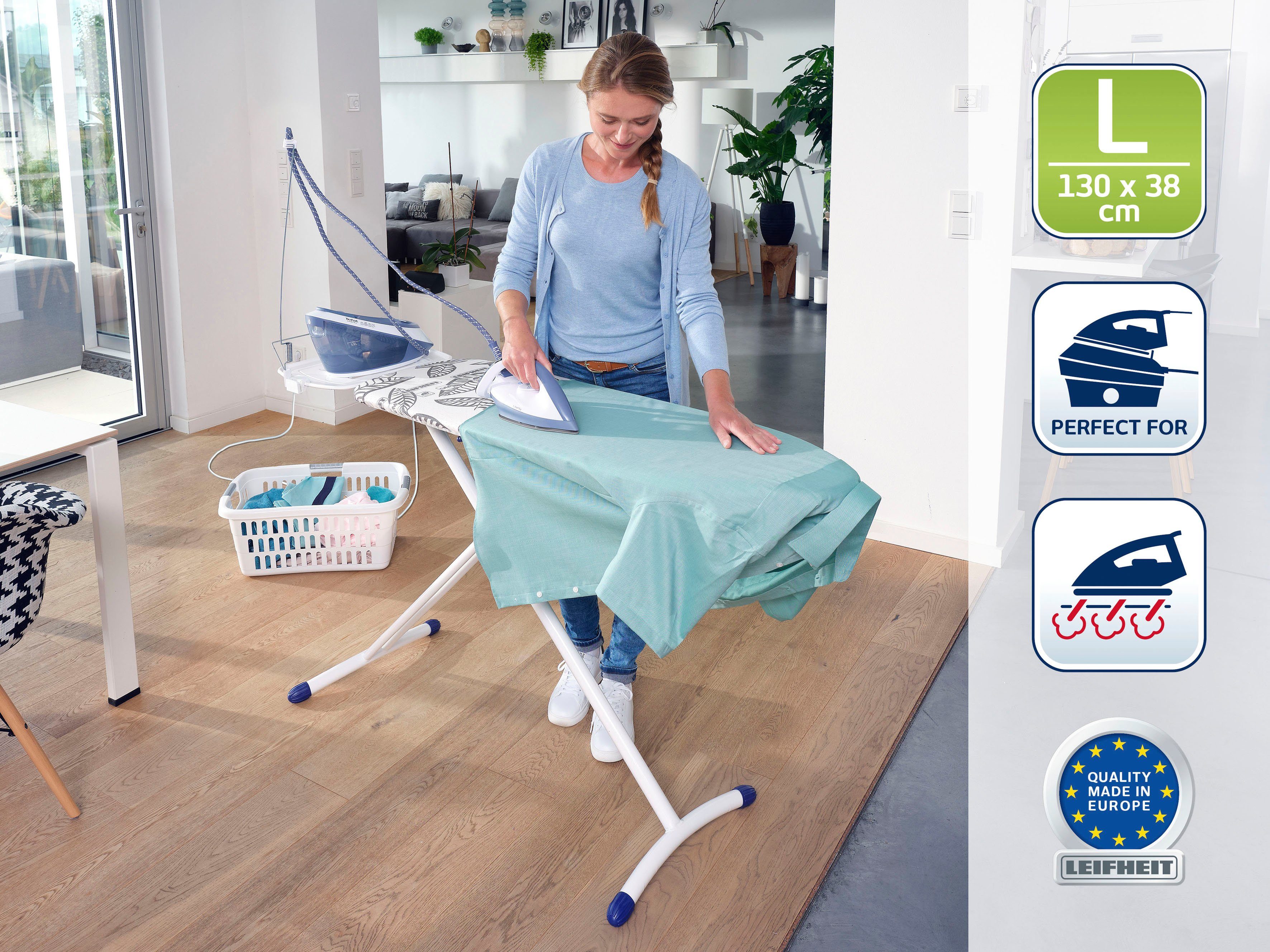 Leifheit Bügelbrett Air Board Express L Solid, Bügelfläche 130x38 cm, Bügelfläche 130x38 cm