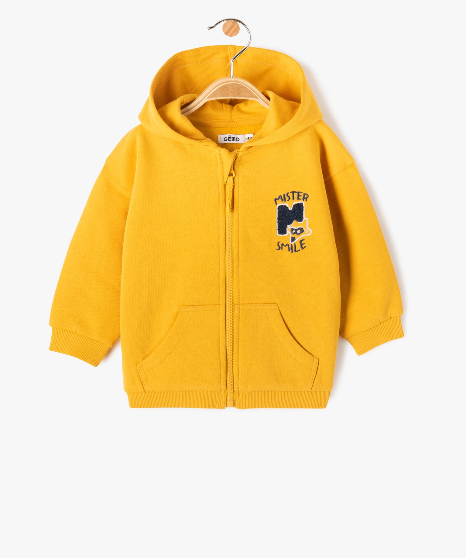 Sweat zippé à capuche en molleton doux bébé Garçon jaune | GEMO