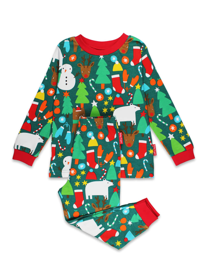 Toby Tiger Schlafanzug mit Weihnachtsbär Print in grün günstig kaufen
