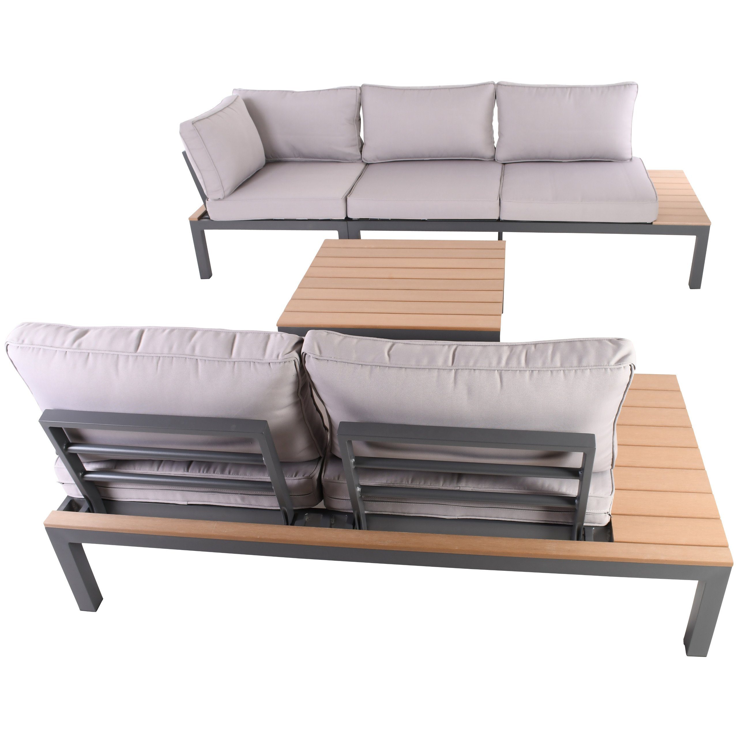 Raburg Loungeset XXL Gartenlounge SUNDAY, verschiedene Ausführungen, (Set, Essgruppe 4-tlg., 3 Sofaelemente & 1 Tisch), variabel & flexibel, bis 5 Personen