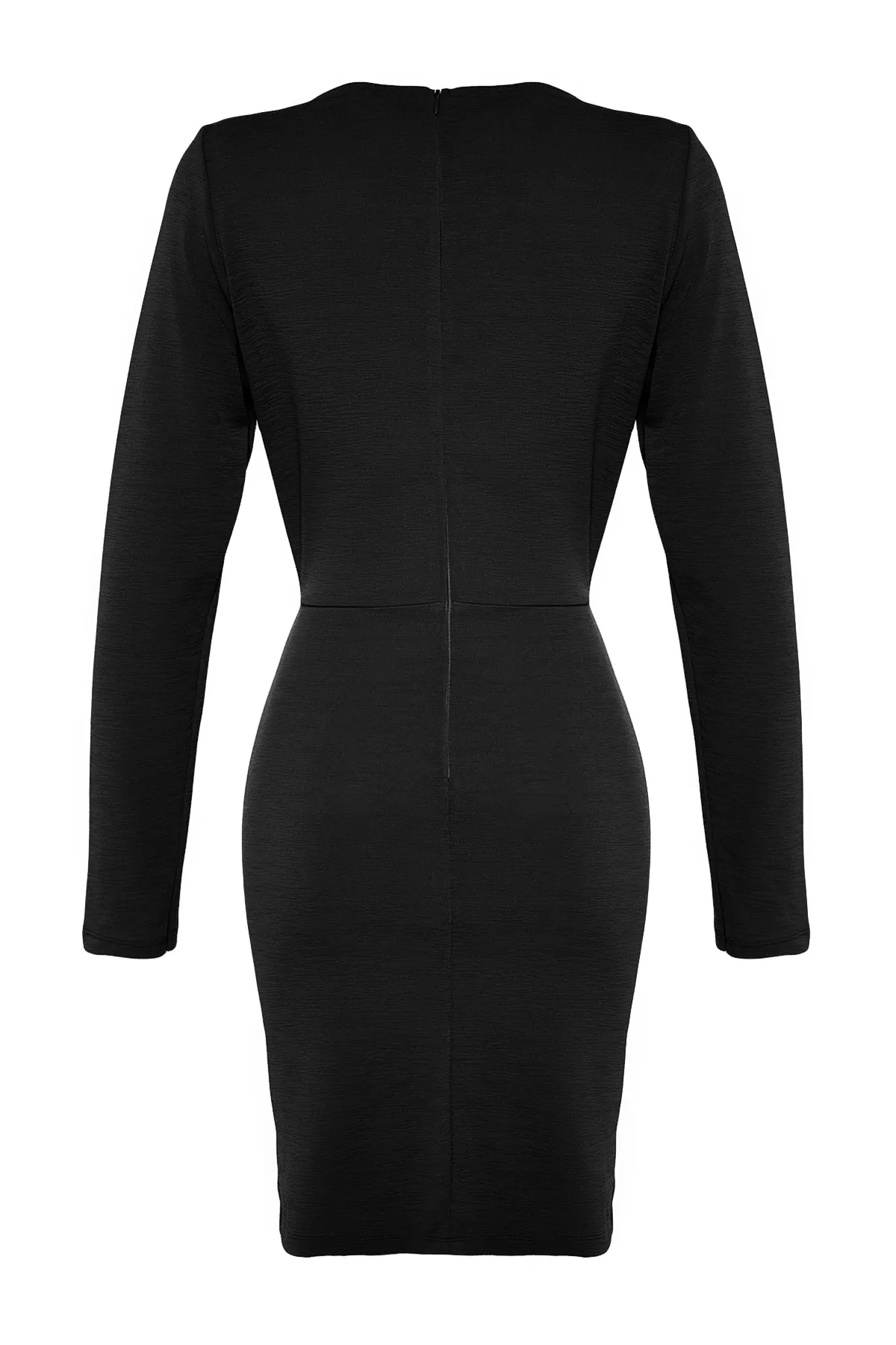 Trendyol Collection  Schwarzes, detailliertes Mini-Strickkleid aus strukturiertem, drapiertem Krepp TWOAW24EL00137