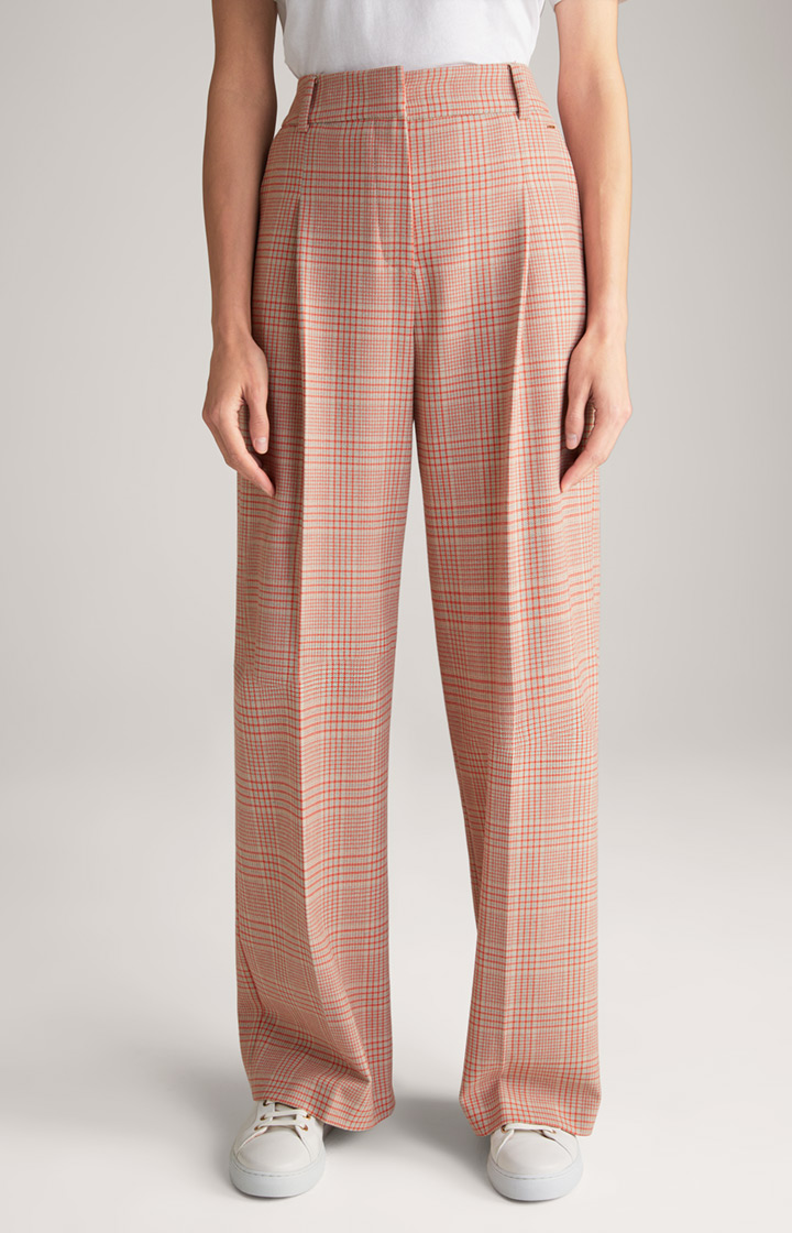 Twill-Hose in Beige/Rot kariert