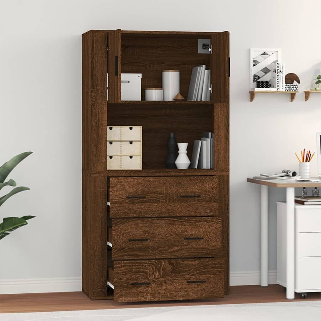 vidaXL Sideboard Highboard Braun Eichen-Optik Holzwerkstoff (2 St)