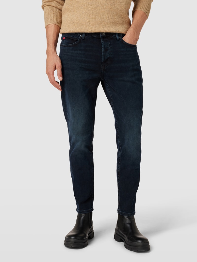 Slim Fit Jeans mit Label-Details Modell 'HUGO' in marineblau