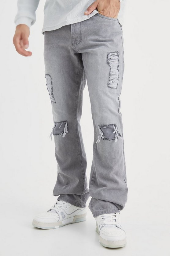 Slim-Fit Schlagjeans mit Rissen