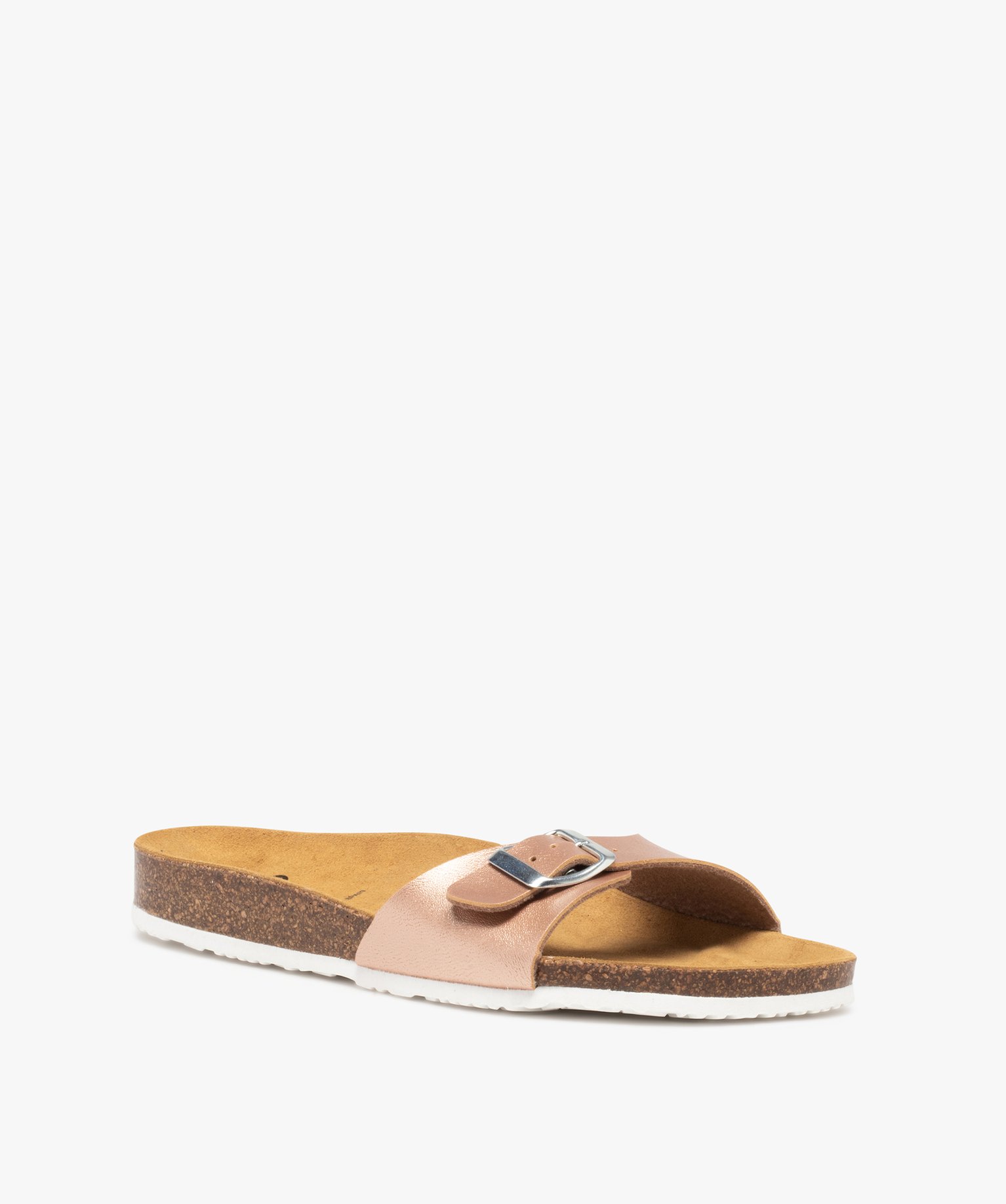 Mules femme à talon plat et large bride ajustable rose | GEMO