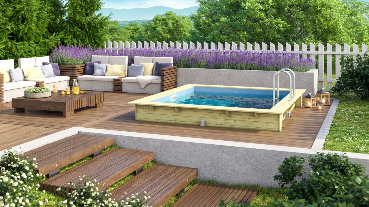 Karibu Outdoor Pool 276,5 x 309 cm Größe 1 Set inkl. Innenhülle, Skimmer & Filteranlage - Kesseldruckimprägniert