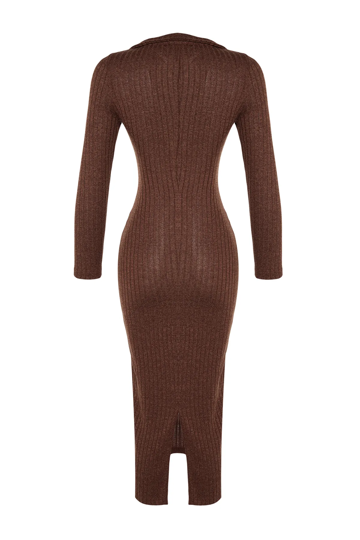 Trendyol Collection  Brauner Strick-Look, figurbetontes Maxi-Strickkleid mit V-Ausschnitt TWOAW24EL00602