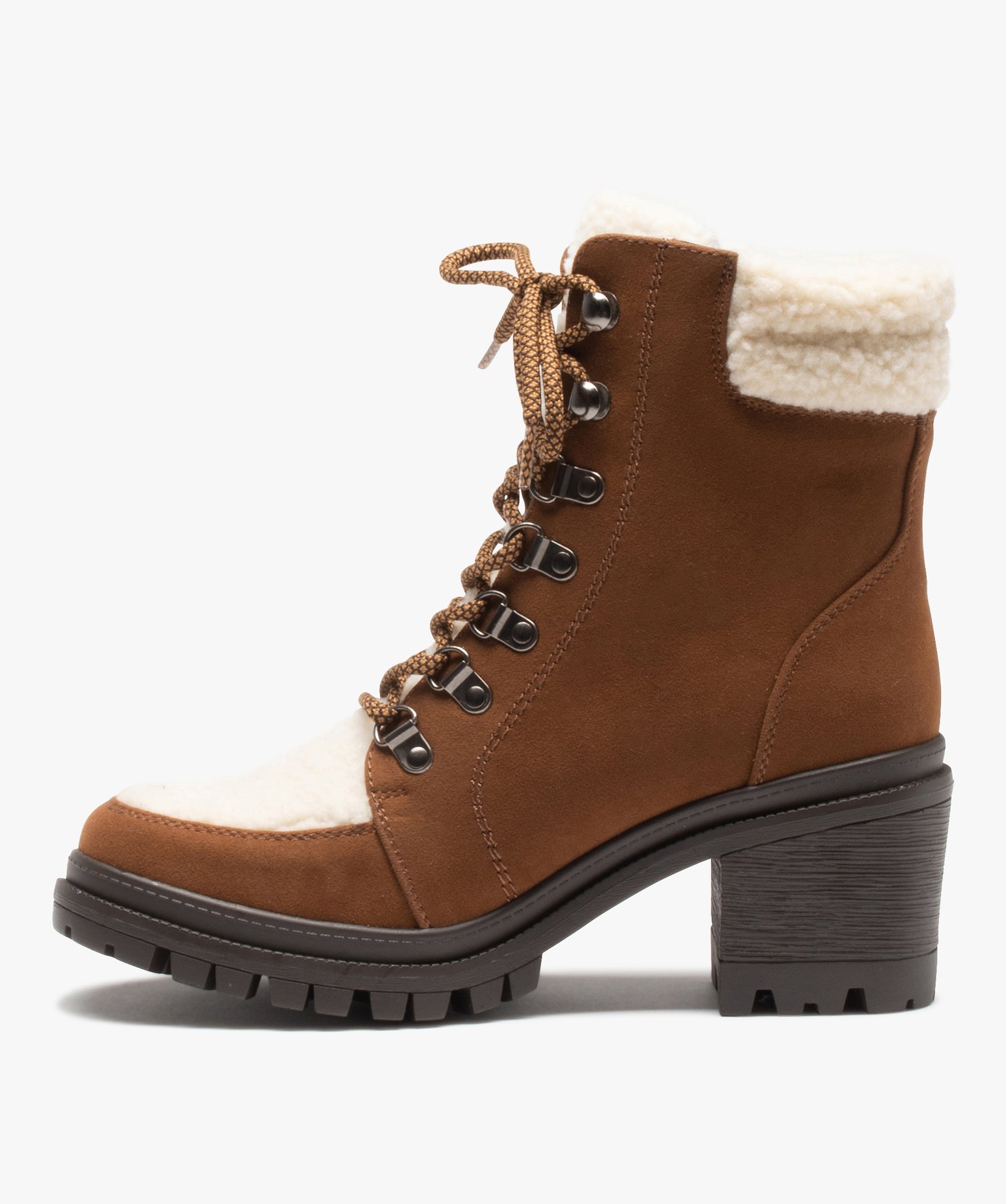 Boots fourrées femme à talon dessus sherpa et suédine camel | GEMO