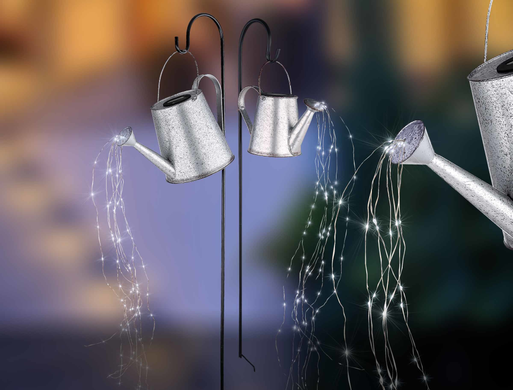 Solarleuchte silber Gießkanne auf